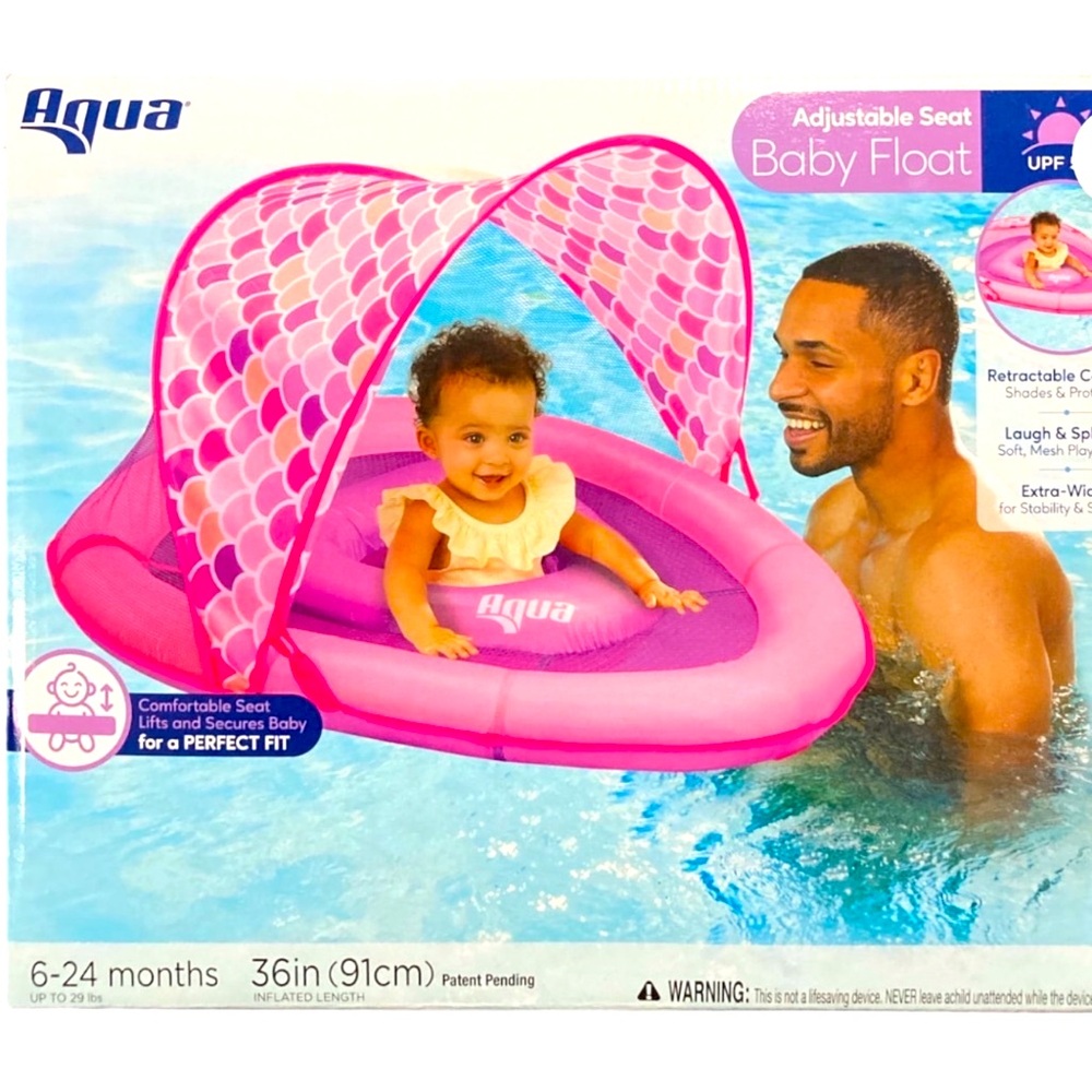 Aqua Splash And Play Adjustable Seat Baby Float with Retractable Canopy- mermaid